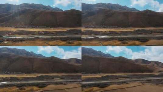 西藏风光视频金黄天然牧场草原河谷村镇高清在线视频素材下载