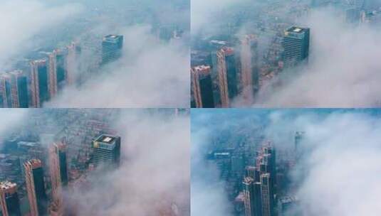 青岛华润中心华润大厦平流雾高清在线视频素材下载