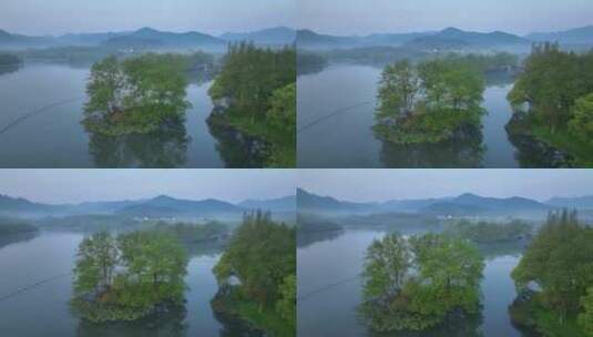100 航拍 杭州 古风 西湖 雾气 湖面 风景高清在线视频素材下载