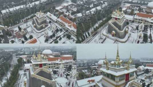 洛阳白马寺齐云塔寺院航拍雪景冬季高清在线视频素材下载