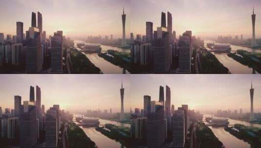 航拍夕阳下广州市区现代城市都市风光高清在线视频素材下载