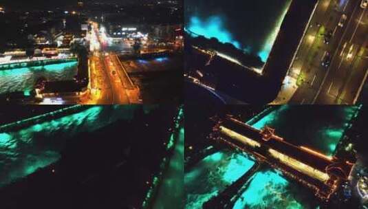 4k成都都江堰南桥夜景航拍合集 网红打卡高清在线视频素材下载