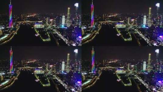 广东省广州市海心沙夜景航拍高清在线视频素材下载