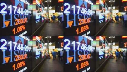 香港旺角附近led显示器上的股市数据延时高清在线视频素材下载