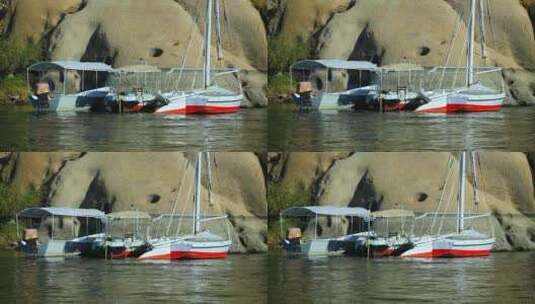 尼罗河边停泊的帆船高清在线视频素材下载