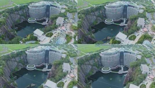 航拍五星级酒店建筑上海佘山世茂洲际酒店高清在线视频素材下载