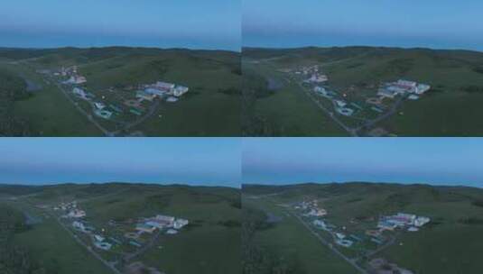 航拍内蒙古喜桂图小镇欧式建筑晨曦高清在线视频素材下载