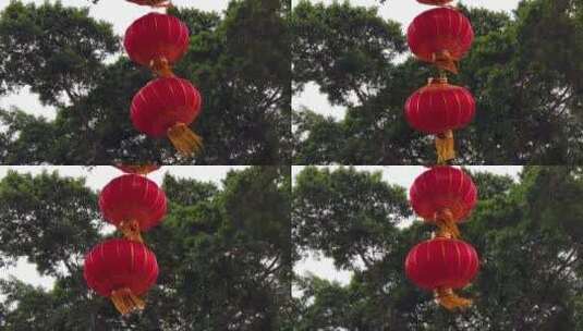 红色的中国灯笼在风中高清在线视频素材下载