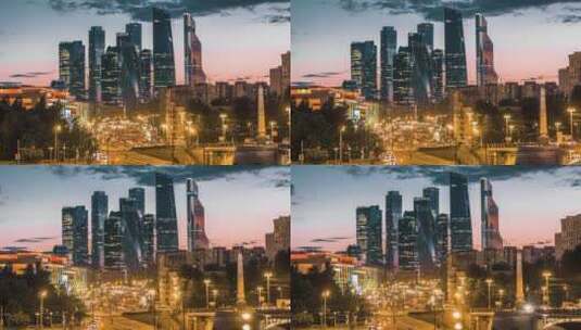 黄昏时分的莫斯科天际线景观高清在线视频素材下载