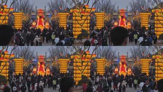 元宵节古城游客观赏花灯高清在线视频素材下载