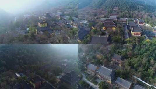 杭州飞来峰景区灵隐寺早晨阳光照耀航拍高清在线视频素材下载