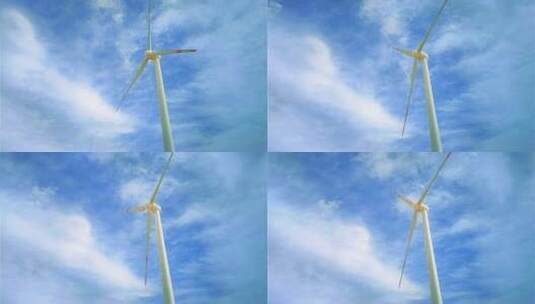蓝天白云下风力发电的风车延时高清在线视频素材下载