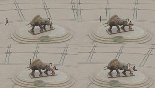 高清航拍四川汉源公园牛雕塑高清在线视频素材下载