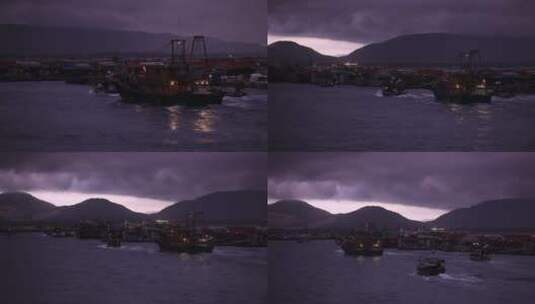 海南岛渔港清晨出港的渔船高清在线视频素材下载