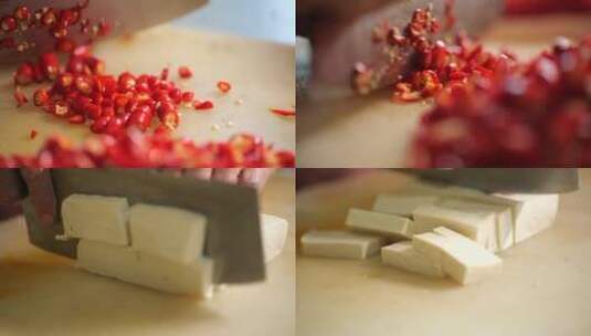 切辣椒切菜切豆腐厨房高清在线视频素材下载