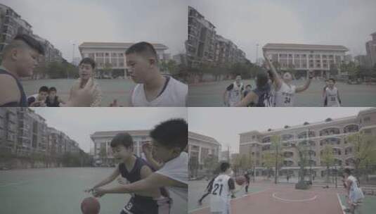 篮球 学生打篮球 抢球起跳 运球高清在线视频素材下载