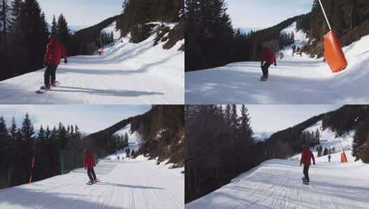 滑雪板。人类正在阿尔卑斯山滑雪高清在线视频素材下载
