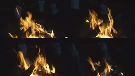 学生们围着篝火晚会的火堆庆祝高清在线视频素材下载