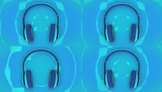 dj音乐耳机和蓝色音频频谱高清在线视频素材下载