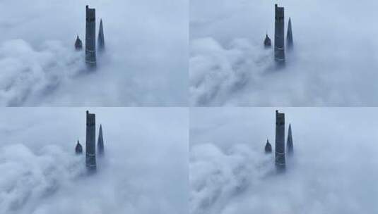 上海陆家嘴四件套上海高空阴天云海上海航拍高清在线视频素材下载