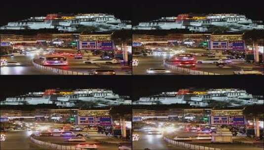 西藏拉萨网红天桥拍摄布达拉宫城市车流高清在线视频素材下载