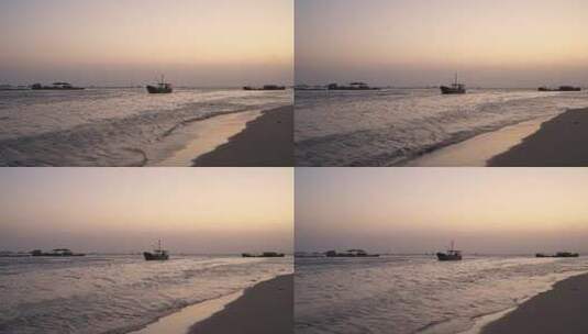 夕阳下的海边沙滩海浪高清在线视频素材下载