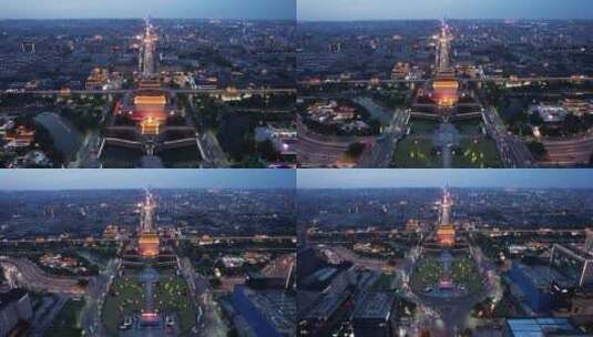 西安城墙永宁门夜景航拍高清在线视频素材下载