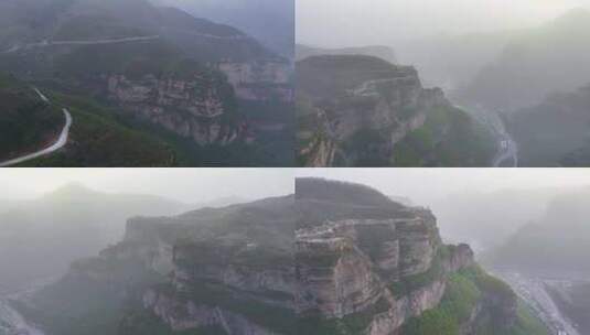 4K航拍​河南安阳林州太行大峡谷雾气高清在线视频素材下载