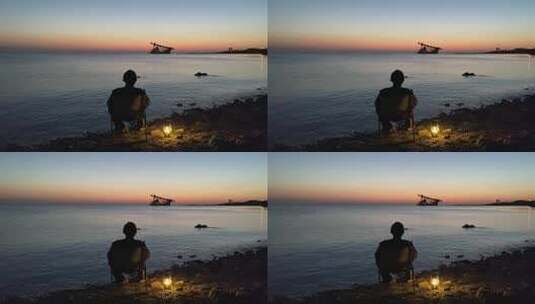 烟台长岛大黑山岛海上日落夕阳高清在线视频素材下载