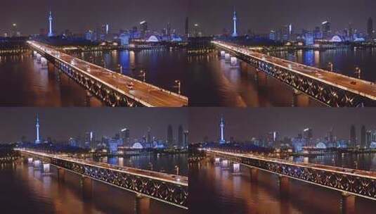 4k航拍武汉长江大桥夜景高清在线视频素材下载
