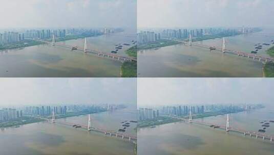 武汉白沙洲大桥推近镜头高清在线视频素材下载