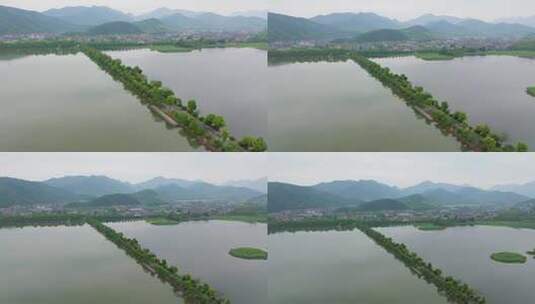 杭州萧山戴村仙女湖航拍清晨高清在线视频素材下载
