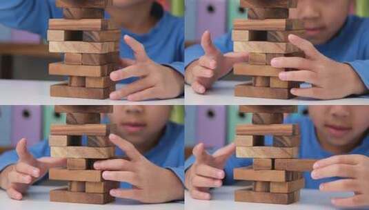 小孩玩木制游戏高清在线视频素材下载