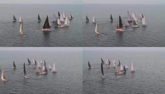 帆船赛期间帆船比赛的风景。无人机高清在线视频素材下载