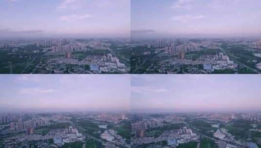 广州番禺城市建筑景观与夕阳晚霞云彩航拍高清在线视频素材下载