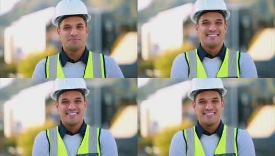 建筑工人、建筑工人或建筑师工程师的笑脸肖像高清在线视频素材下载