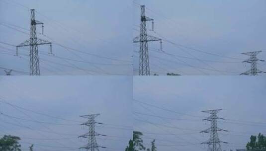 傍晚郊外的蓝天和输电线路铁塔高清在线视频素材下载