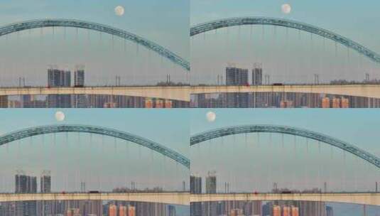 航拍月亮和桥梁高清在线视频素材下载