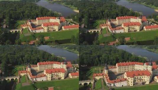 河岸边的城堡俯视高清在线视频素材下载