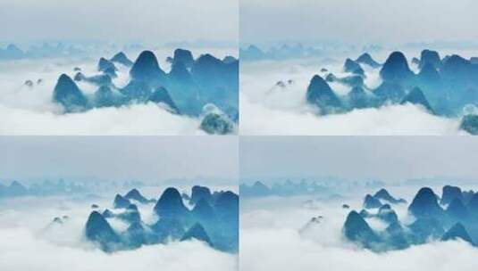 桂林山水鸟瞰图大气宏伟群山云海云雾日出高清在线视频素材下载