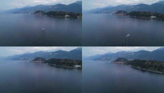 意大利科莫湖上的船-无人机快艇高清在线视频素材下载