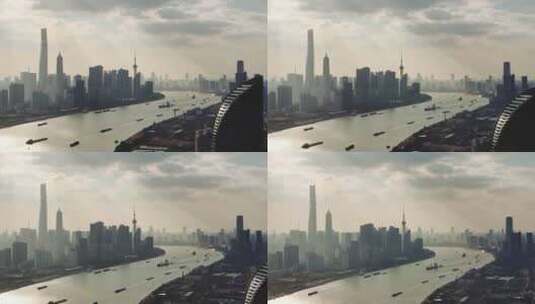 上海杨浦航拍城市剪影耶稣光高清在线视频素材下载