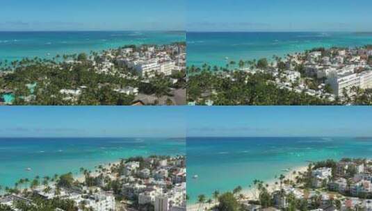 热带海滨度假村棕榈树和加勒比海高清在线视频素材下载