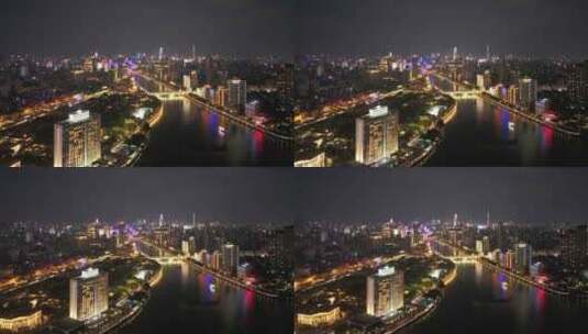 广州白天鹅酒店夜景航拍高清在线视频素材下载