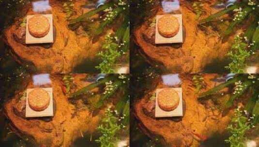 中秋月饼传统水鱼游动意境高清在线视频素材下载