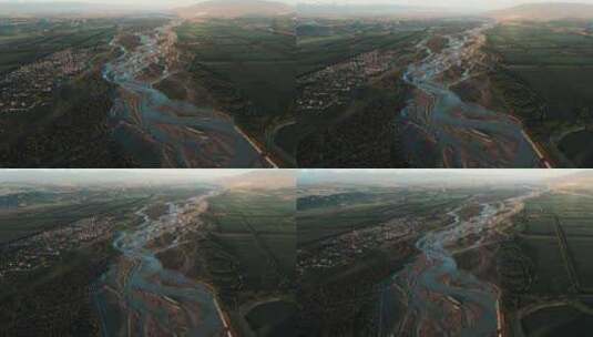 新疆特克斯河航拍大景高清在线视频素材下载
