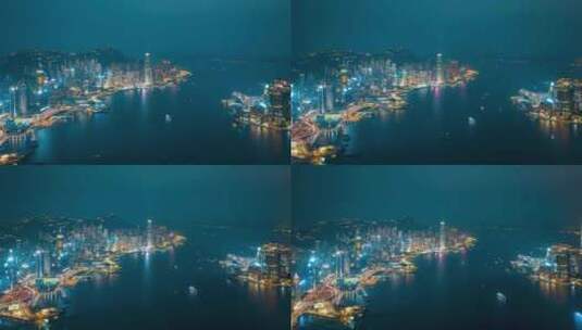 香港维多利亚港夜景航拍夜景环绕延时高清在线视频素材下载