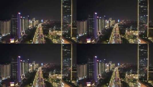 山东济南经十路夜景灯光秀航拍高清在线视频素材下载