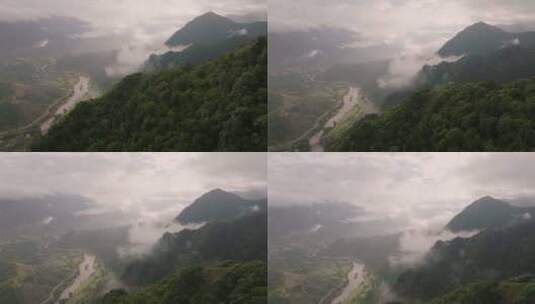 佐治亚州博尔乔米自然保护区森林覆盖的山脉和雾蒙蒙的云彩。高清在线视频素材下载