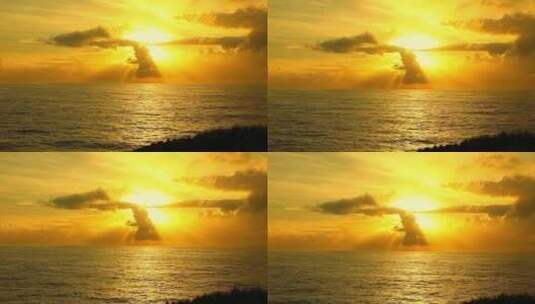太阳光穿过白云照射在海面上阳光普照海上高清在线视频素材下载